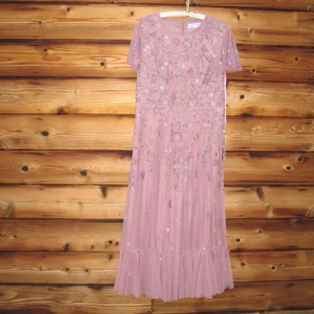 NWT Mac Duggal 9212 Embellished Illusion Cap Sleeve Column Gown Pink 2 - Picture 5 of 13